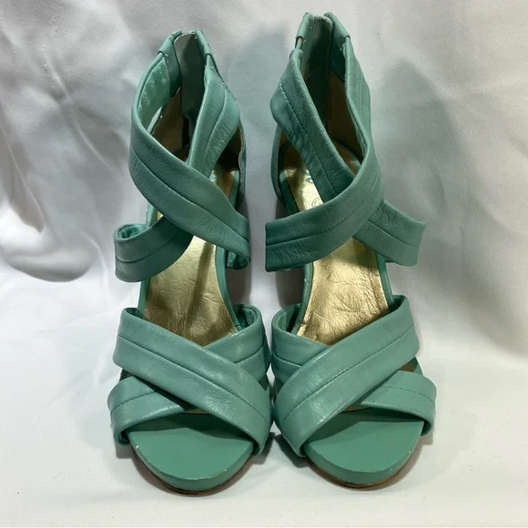 Seychelles Mother of Pearl Mint Leather Heels Sandals Size 6 Colorful Zipper - Picture 1 of 7